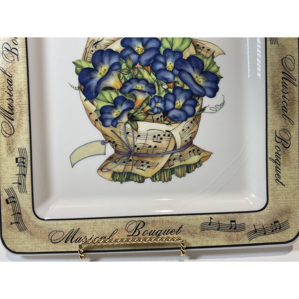 Musical Bouquet Square Plate Blue Flowers Sheet Music Made‎ in Italy Decorative - Picture 3 of 8